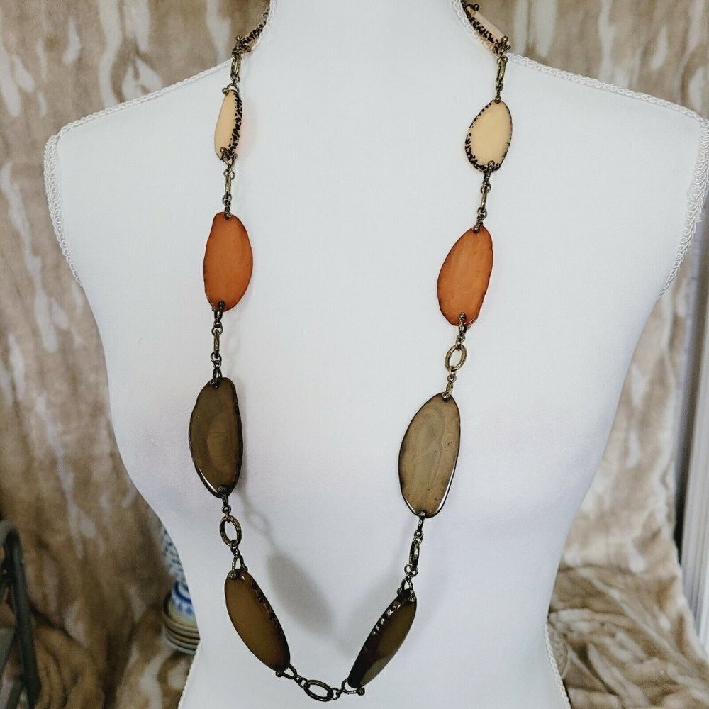 Premier Designs Slice of Life Necklace Retired 2014 Wood Look Resin Slices 36"